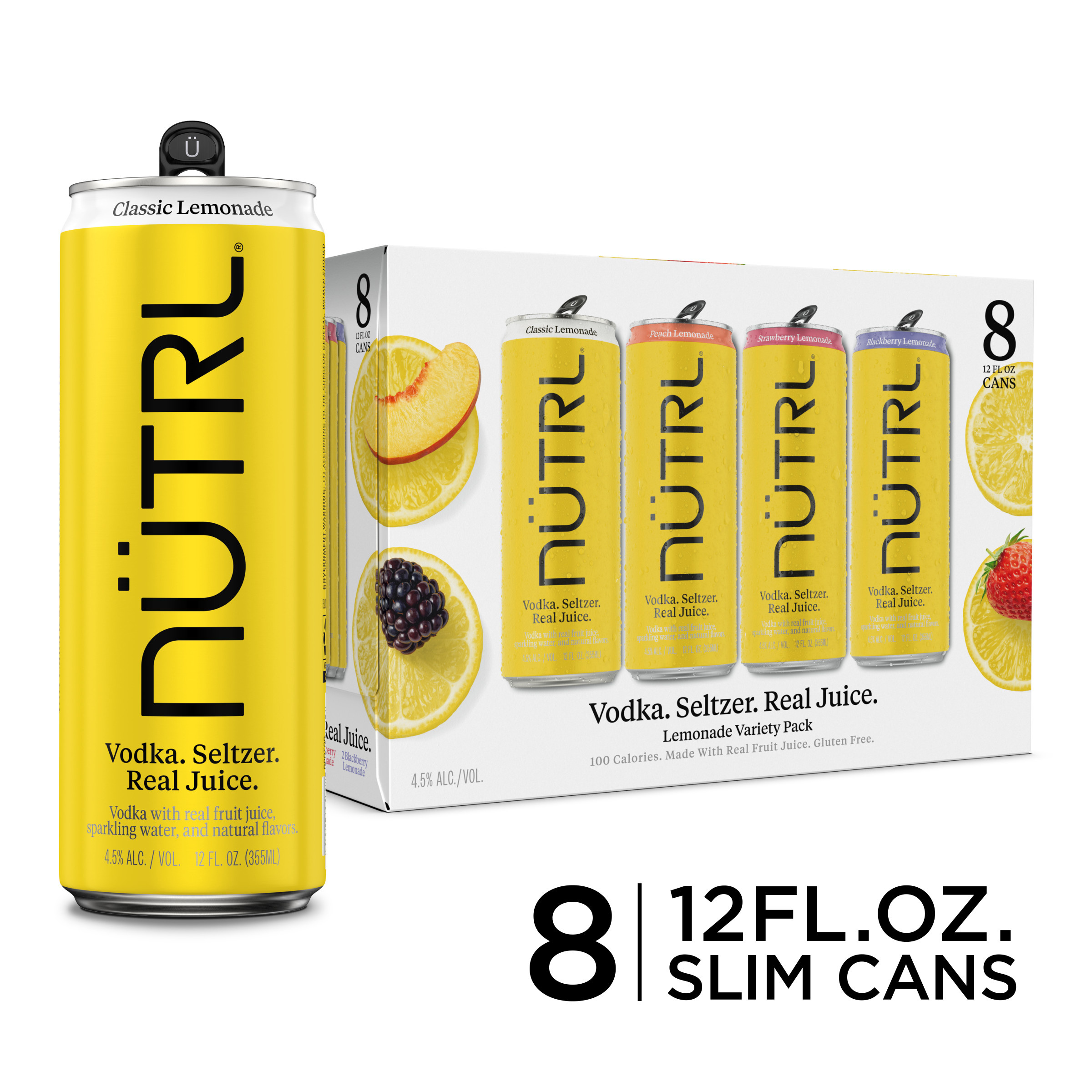 NUTRL Vodka Hard Seltzer, Lemonade Variety 8 Pack, 12 fl oz Slim Cans, 4.5% ABV