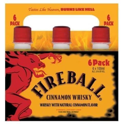 Fireball Cinnamon Malt Beverage - 100ml Bottles, 6 Count, 33 Proof