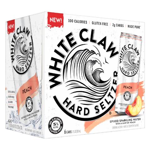 White Claw Hard Seltzer Peach 6 Pack 12oz Can Box