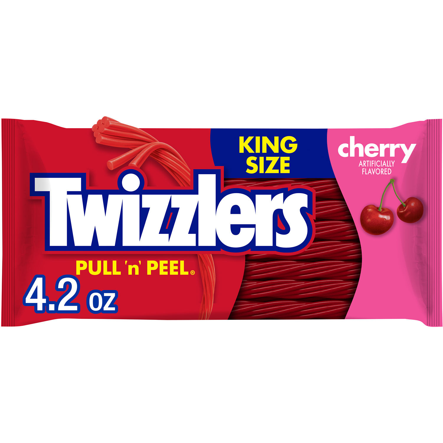 TWIZZLERS PULL 'N' PEEL Cherry Flavored King Size, Chewy Candy Bag, 4.2 oz