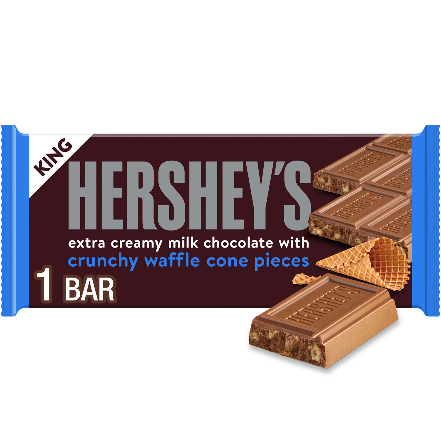 HERSHEY'S Milk Chocolate with Waffle Cone Pieces King Size, Candy Bar, 2.5 oz