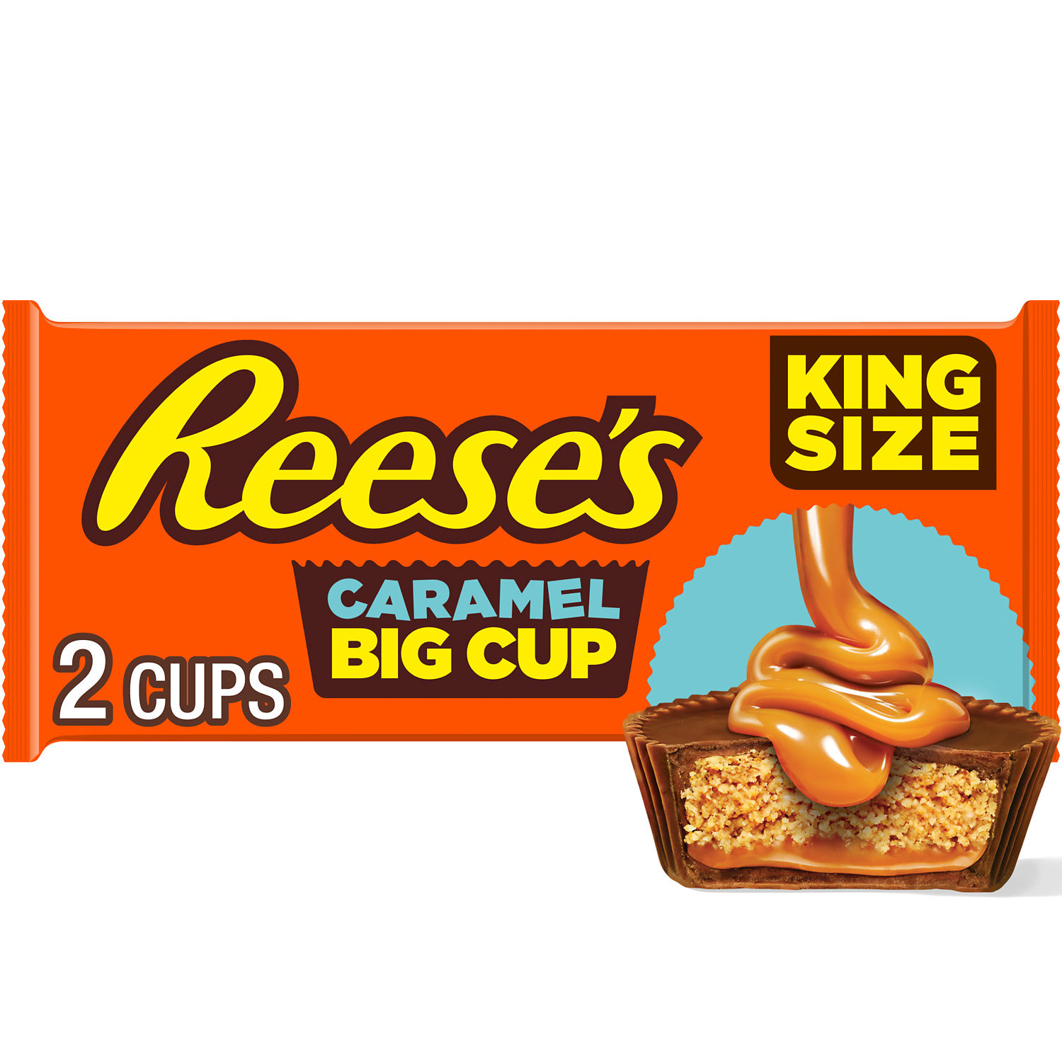 REESE'S Big Cup Caramel Milk Chocolate King Size Peanut Butter Cups, Candy Pack, 2.8 oz