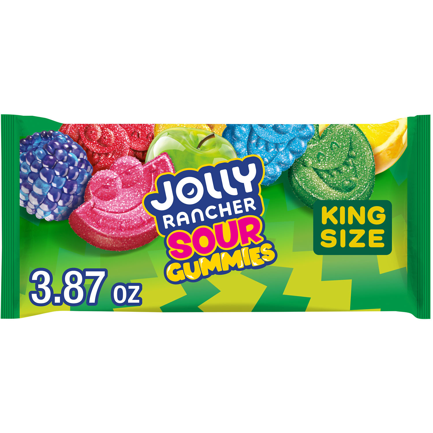 JOLLY RANCHER Sour Gummies Assorted Fruit Flavored King Size, Candy Bag, 3.87 oz