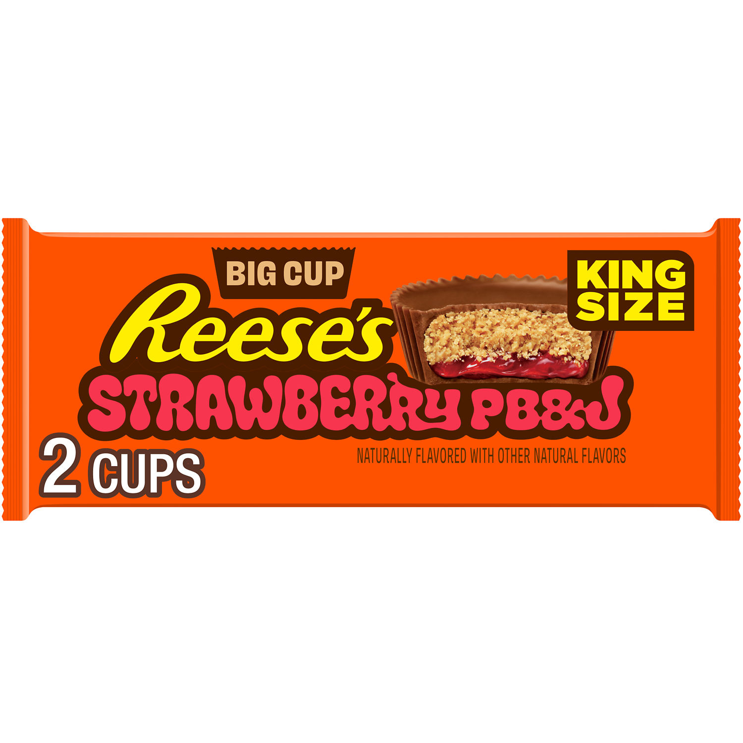 REESE'S Big Cup PB&J Strawberry Milk Chocolate King Size Peanut Butter Cups, Candy Pack, 2.8 oz