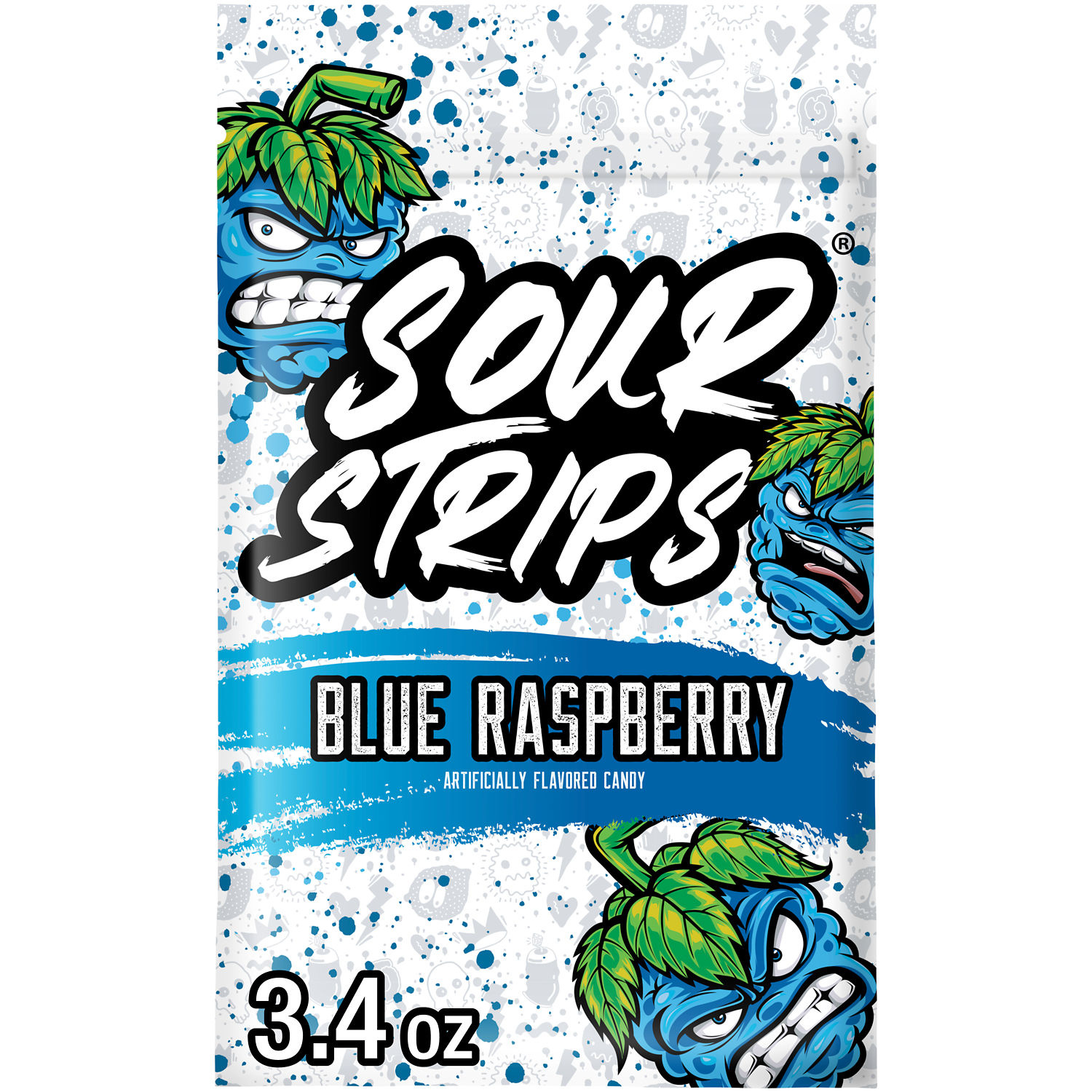 SOUR STRIPS Blue Raspberry Flavored Chewy, Candy Bag, 3.4 oz