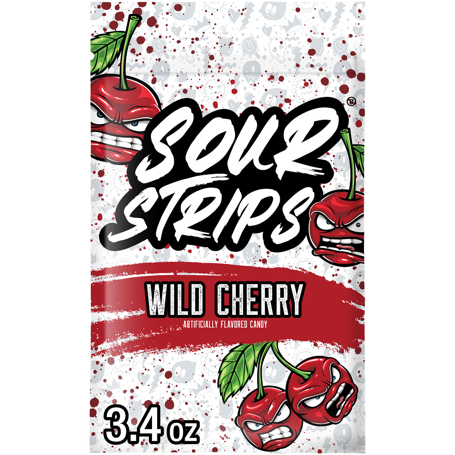 SOUR STRIPS Wild Cherry Flavored Chewy, Candy Bag, 3.4 oz