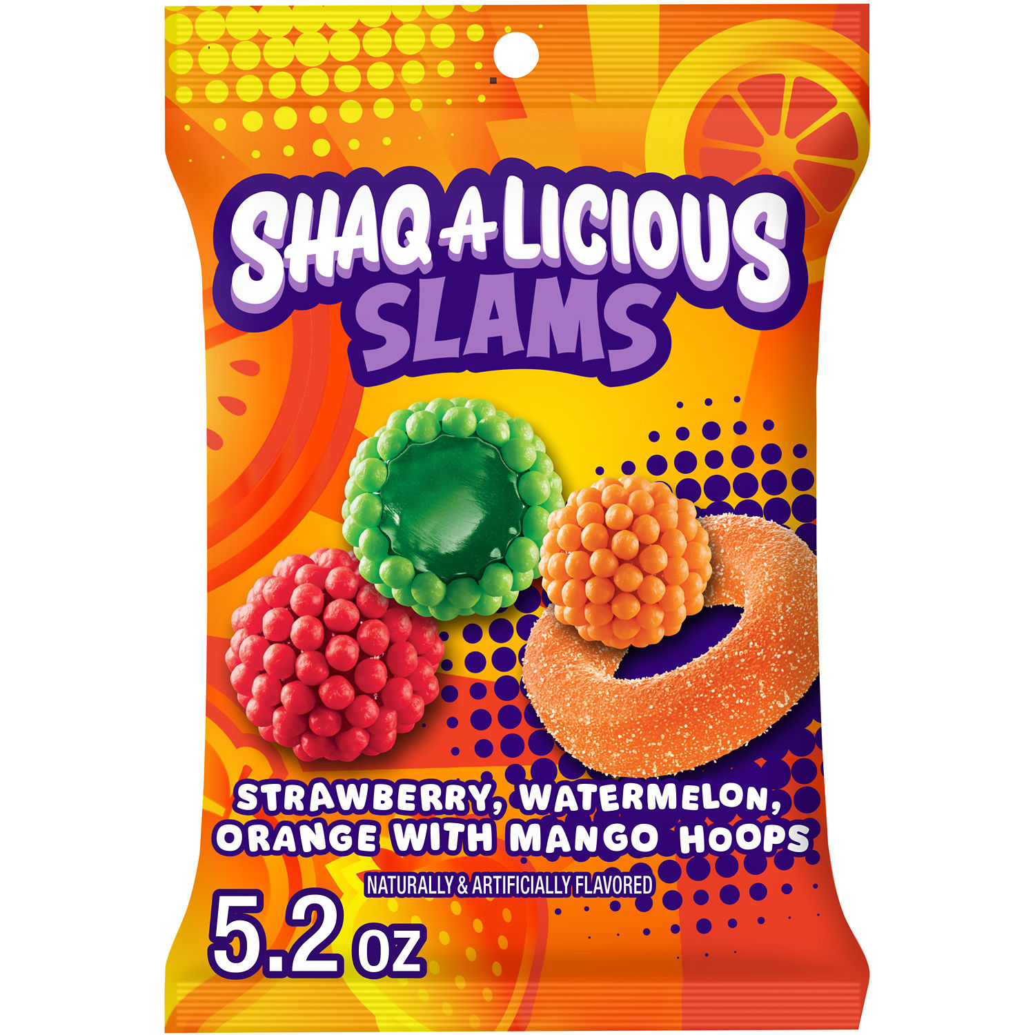 SHAQ-A-LICIOUS SLAMS Assorted Fruit Flavored Chewy, Candy Bag, 5.2 oz