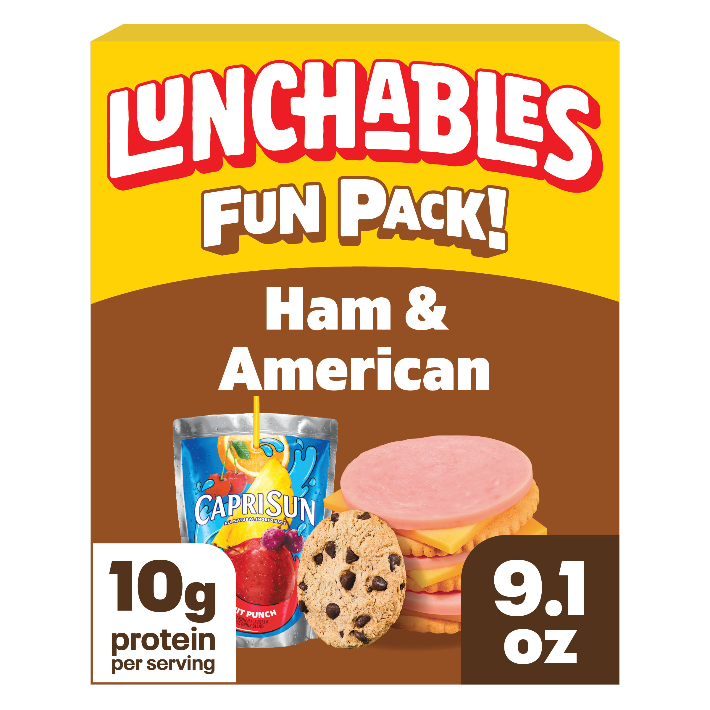 Lunchables Ham & American with Capri Sun Fruit Punch and Chocolate Chip Cookies Fun Pack, 3.1 oz & 6 fl oz Package