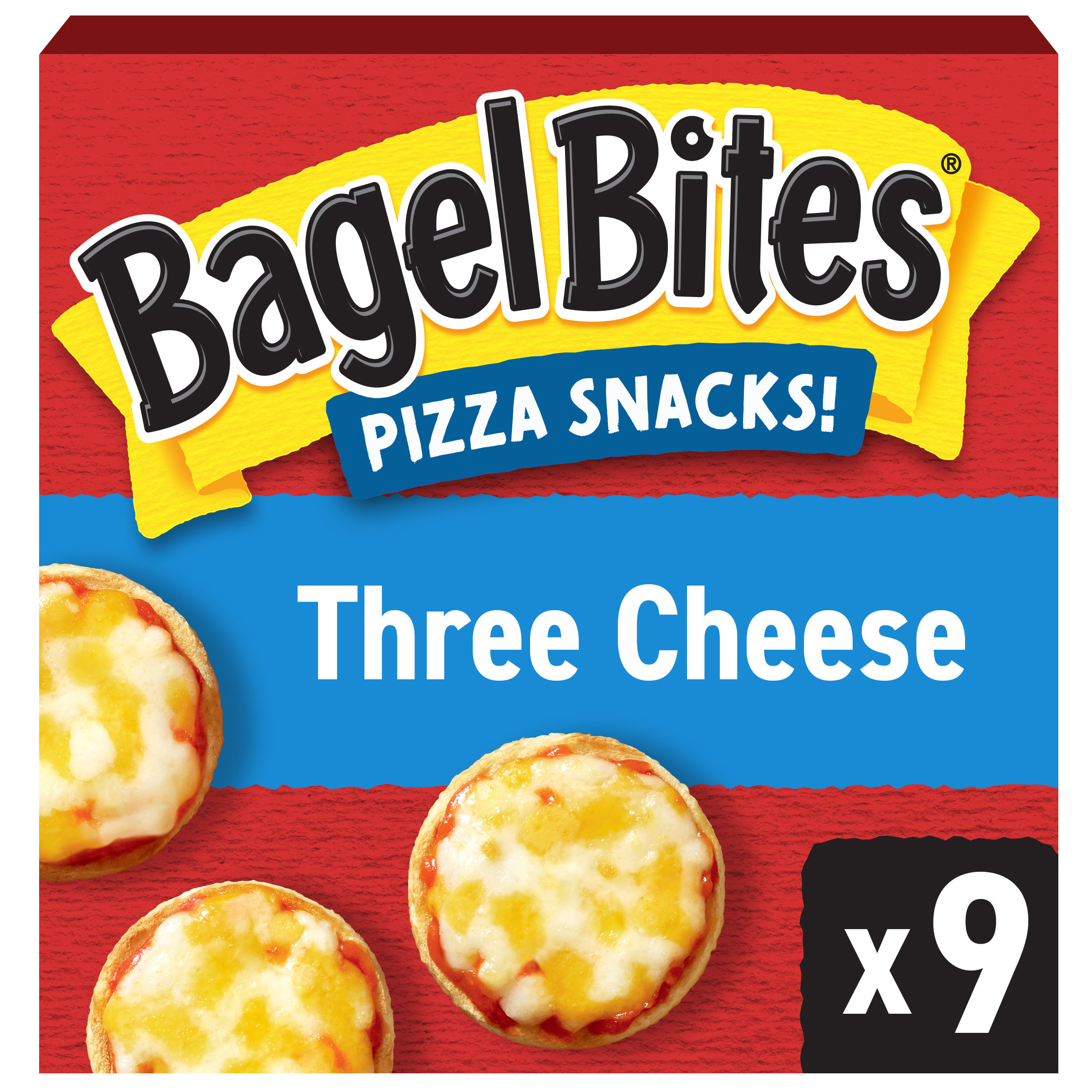 Bagel Bites Mini Pizza Bagel Frozen Snacks, 1 Box, for After-School and Late Night Snacking, Three Cheese, No High-Fructose Corn Syrup and No Artificial Flavors, 9 ct