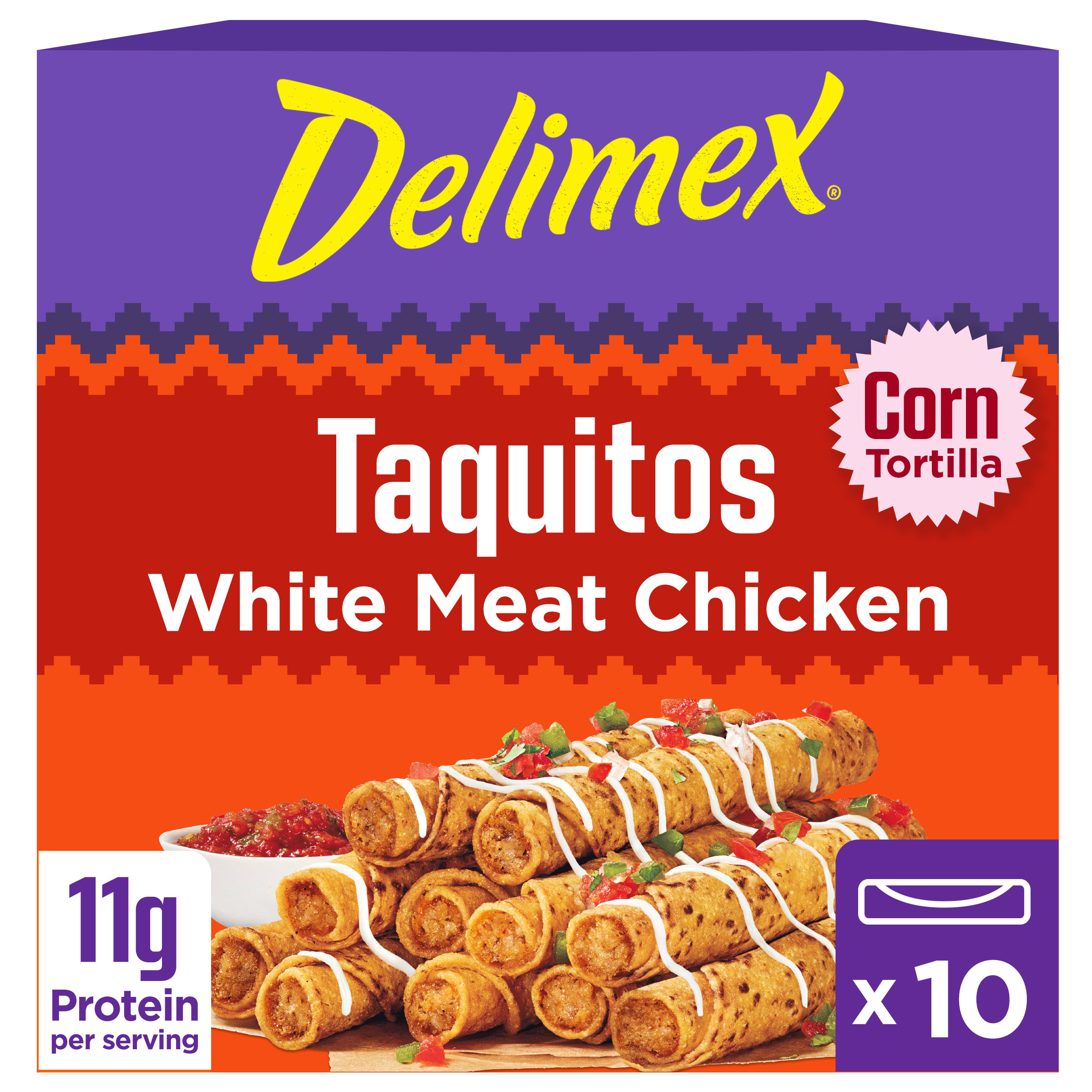 Delimex Real Chicken Taquitos, for Easy Snacking and Convenient Meal Solutions, Corn Tortillas, 11g Protein per Serving, 10 oz (282g)