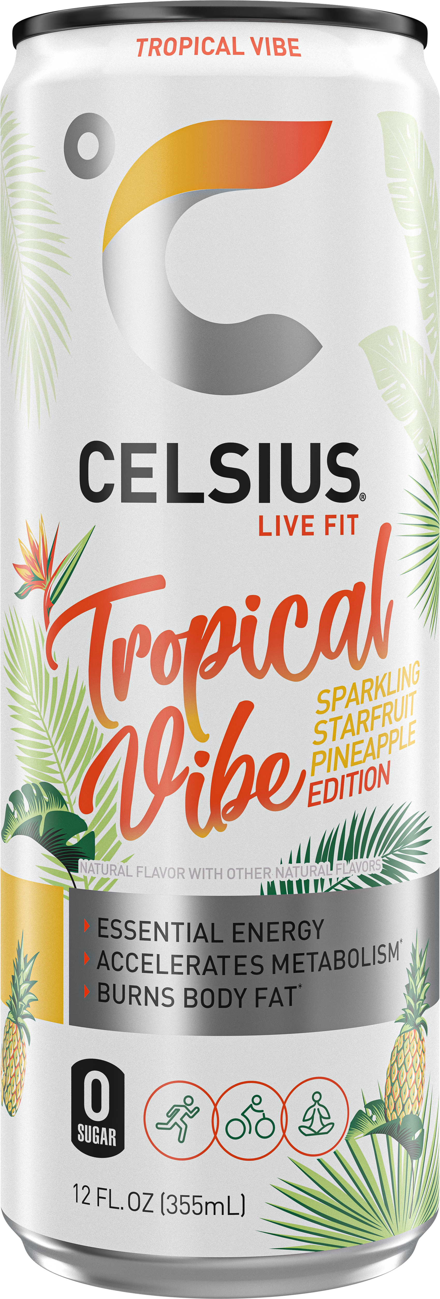 CELSIUS Sparkling Tropical Vibe, Functional Energy Drink 12 Fl Oz Single Can