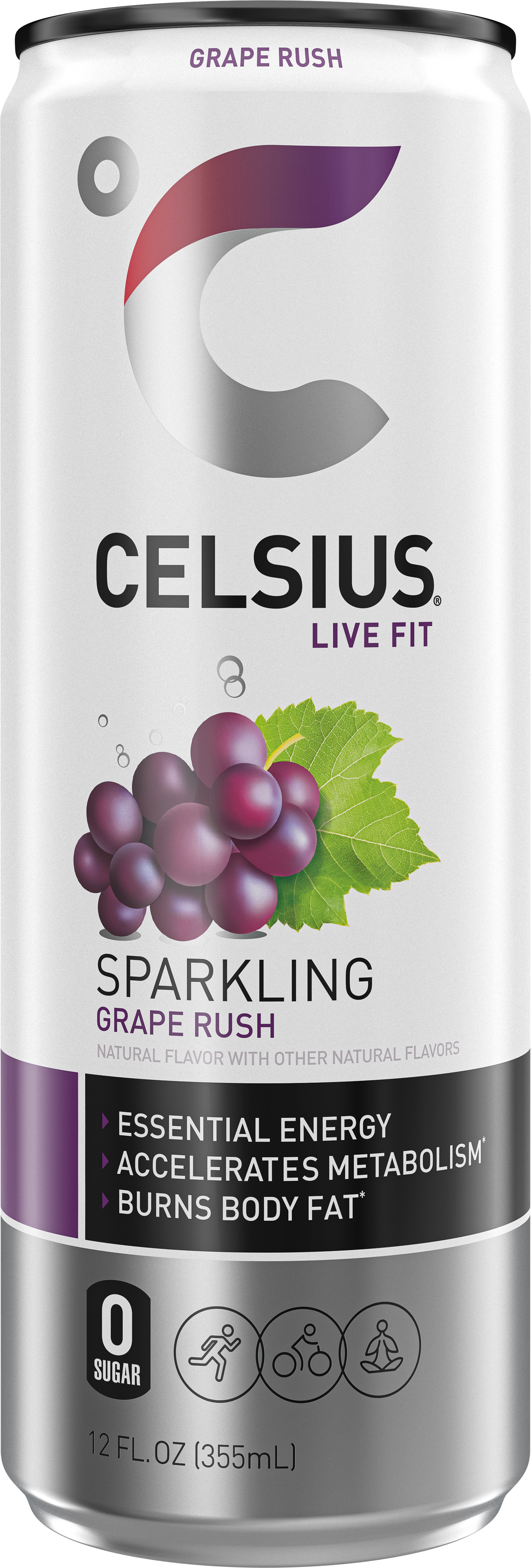 CELSIUS Sparkling Grape Rush, Functional Energy Drink 12 Fl Oz Single Can
