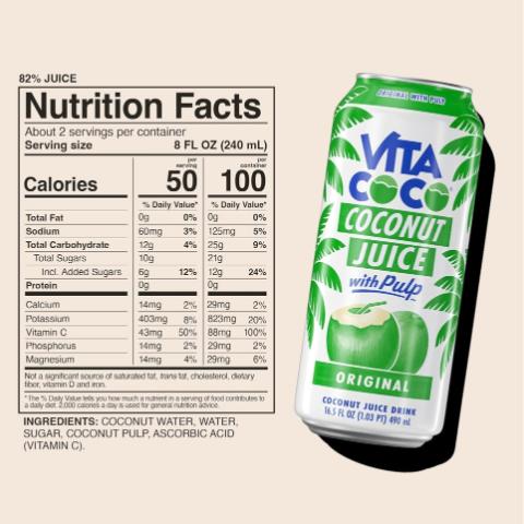 Buy Vita Coco Coconut Juice, Original with Pulp 16.5oz Online from