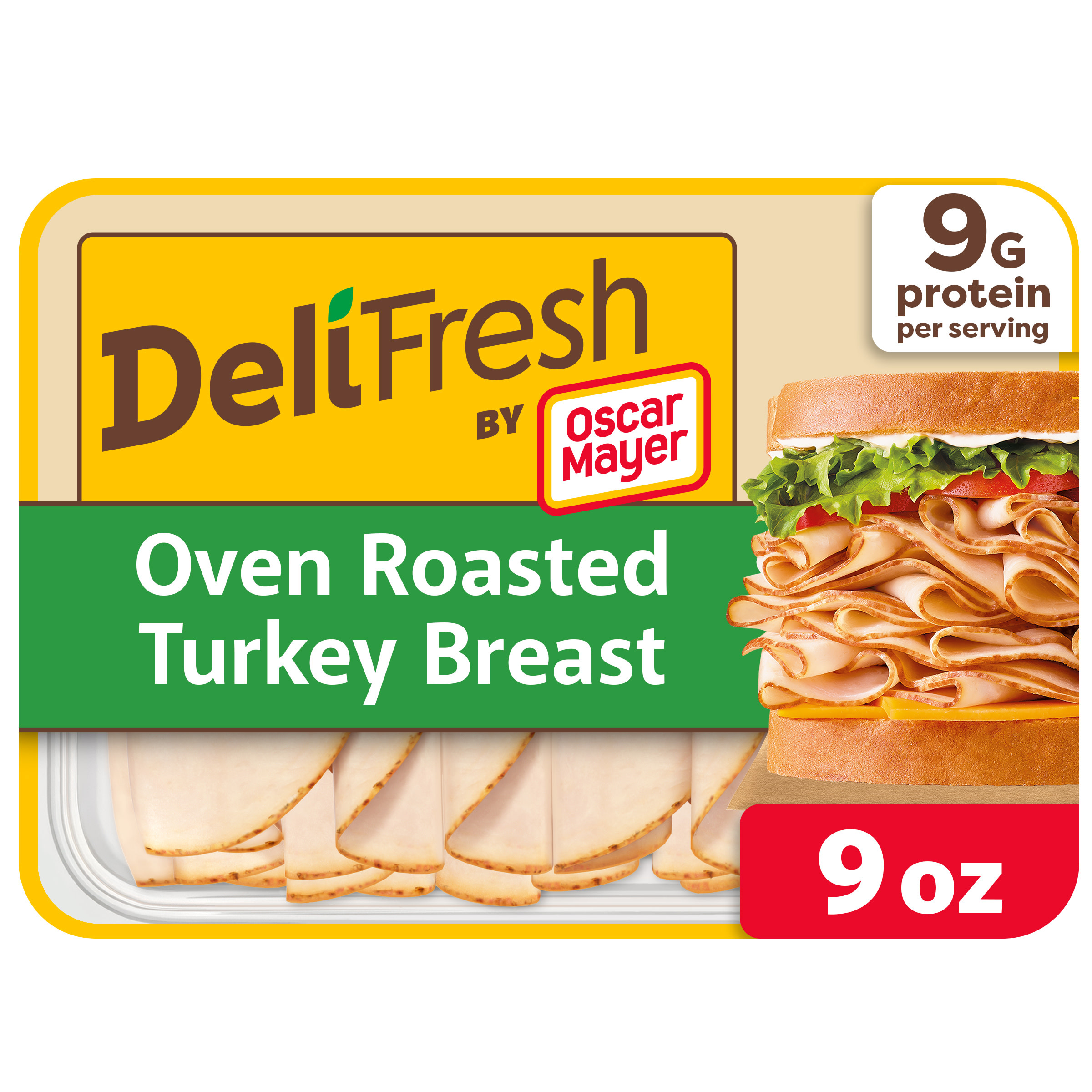 Oscar Mayer Deli Fresh Oven Roasted Turkey Breast Sliced Deli Meat, 1 Pack, for Sandwiches and Easy Lunches, Made With 100% Turkey Breast, No Artificial Preservatives, 9 oz