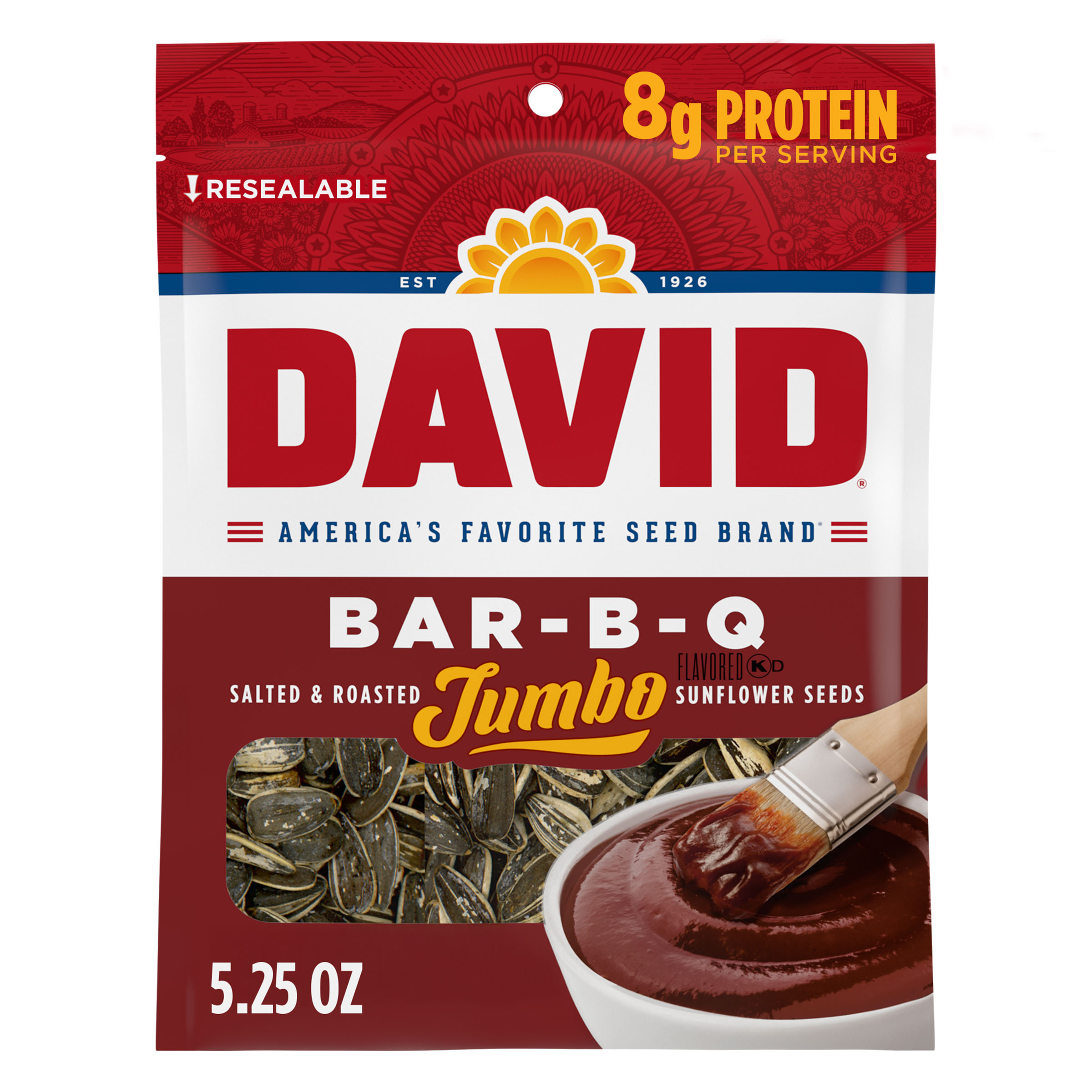 DAVID Jumbo Sunflower Seeds, Bar-B-Q Flavor, 5.25 oz.