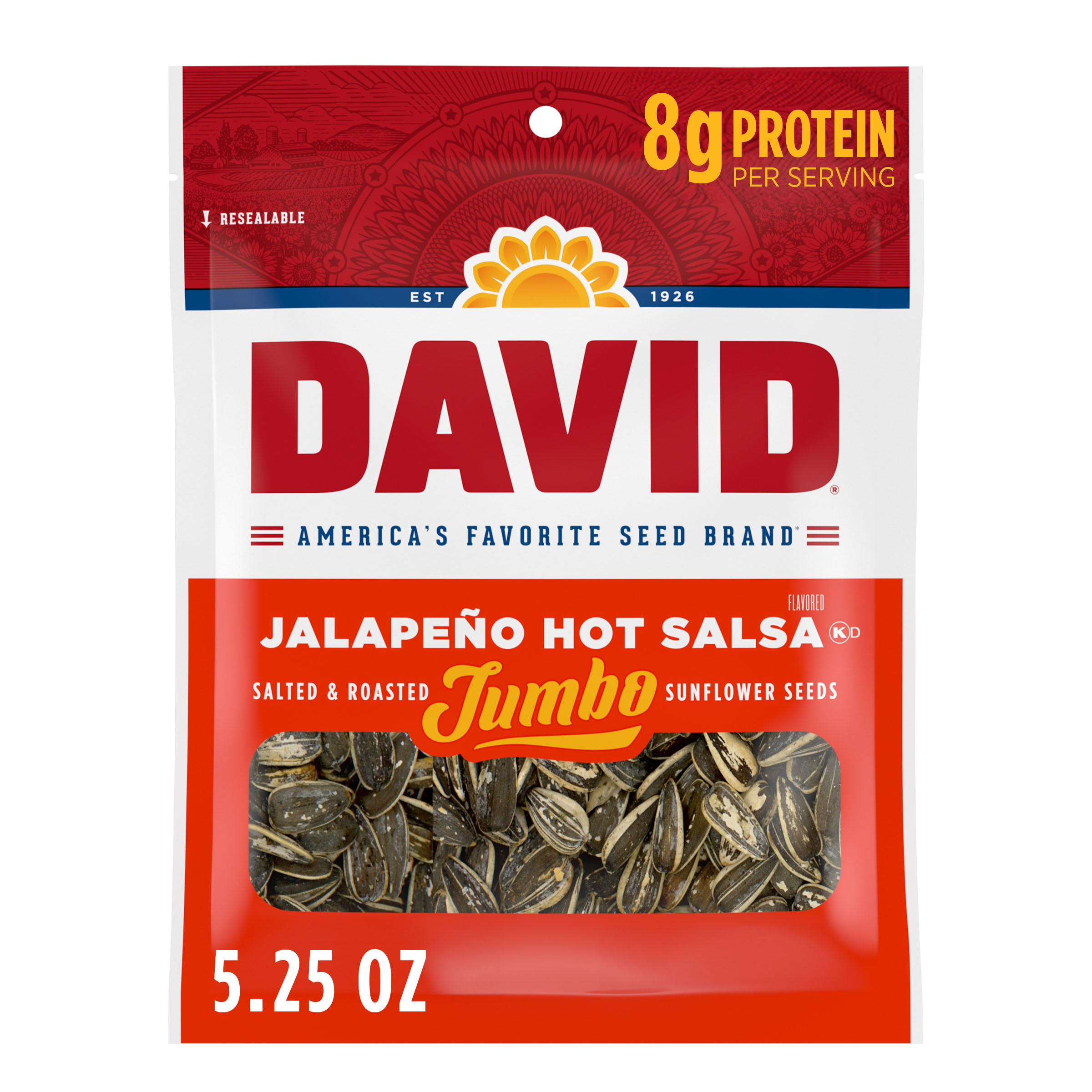 DAVID Jumbo Sunflower Seeds, Jalapeno Hot Salsa Flavor, 5.25 oz.