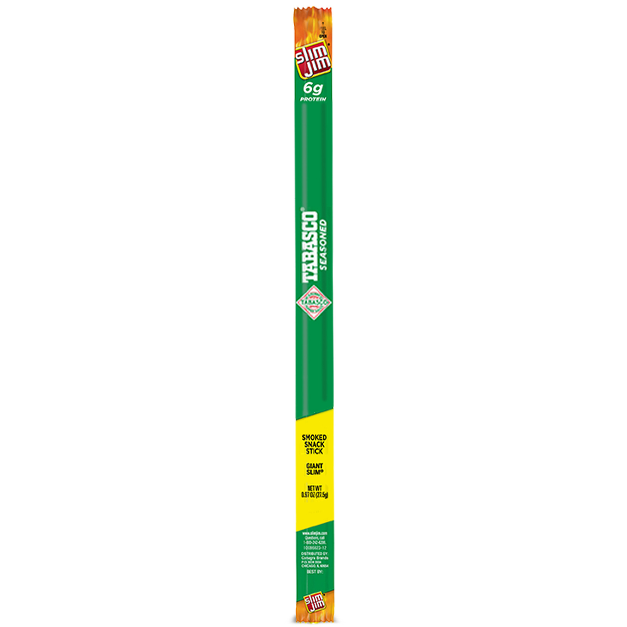 Slim Jim Giant Smoked Jerky Meat Sticks, Tabasco Flavor, 6g Protein Per Stick, 0.97 oz.