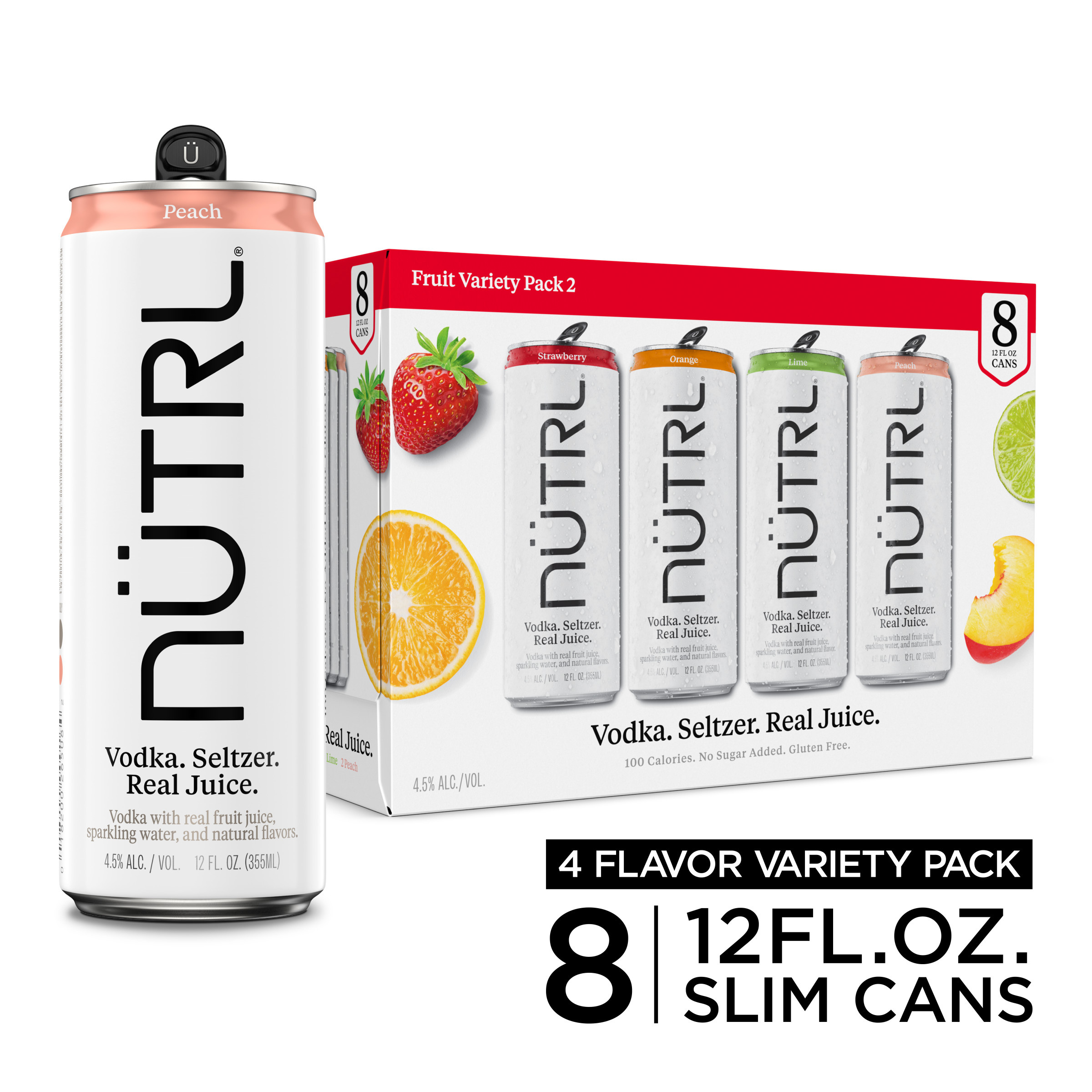 NUTRL Vodka Hard Seltzer, Real Fruit Juice Variety Pack, Gluten Free, 8 Pack, 12 fl oz Slim Cans
