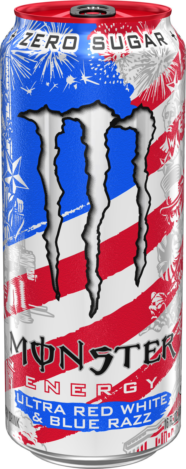 Monster Energy Ultra, Red White & Blue Razz, Sugar Free Energy Drink, 16 Fl Oz