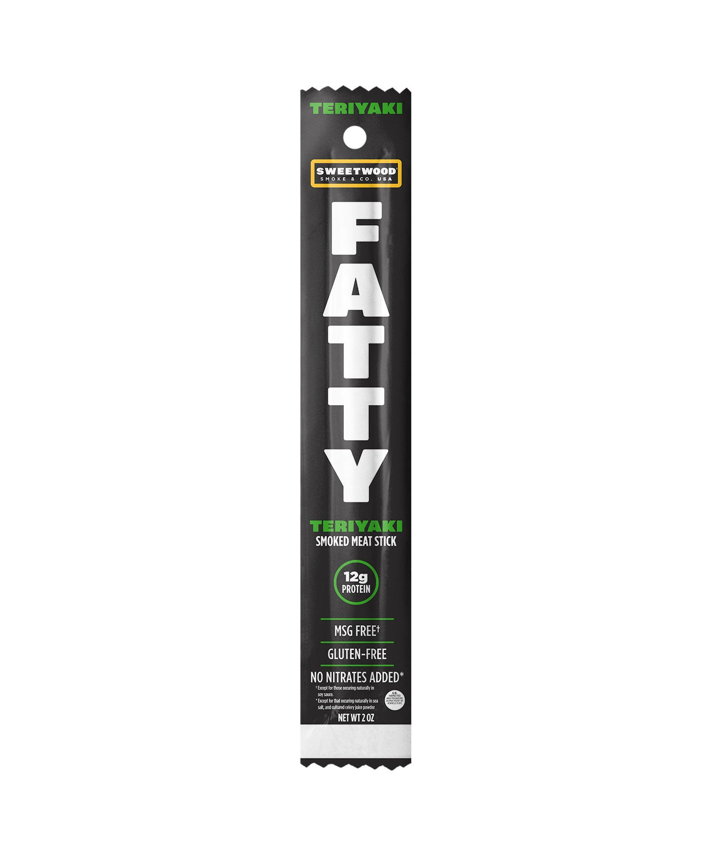 FATTY Meat Sticks, Made with Grass Fed Beef, Pork Raised Without Antibiotics, 12g Protein Per Stick, Teriyaki, 2 oz.